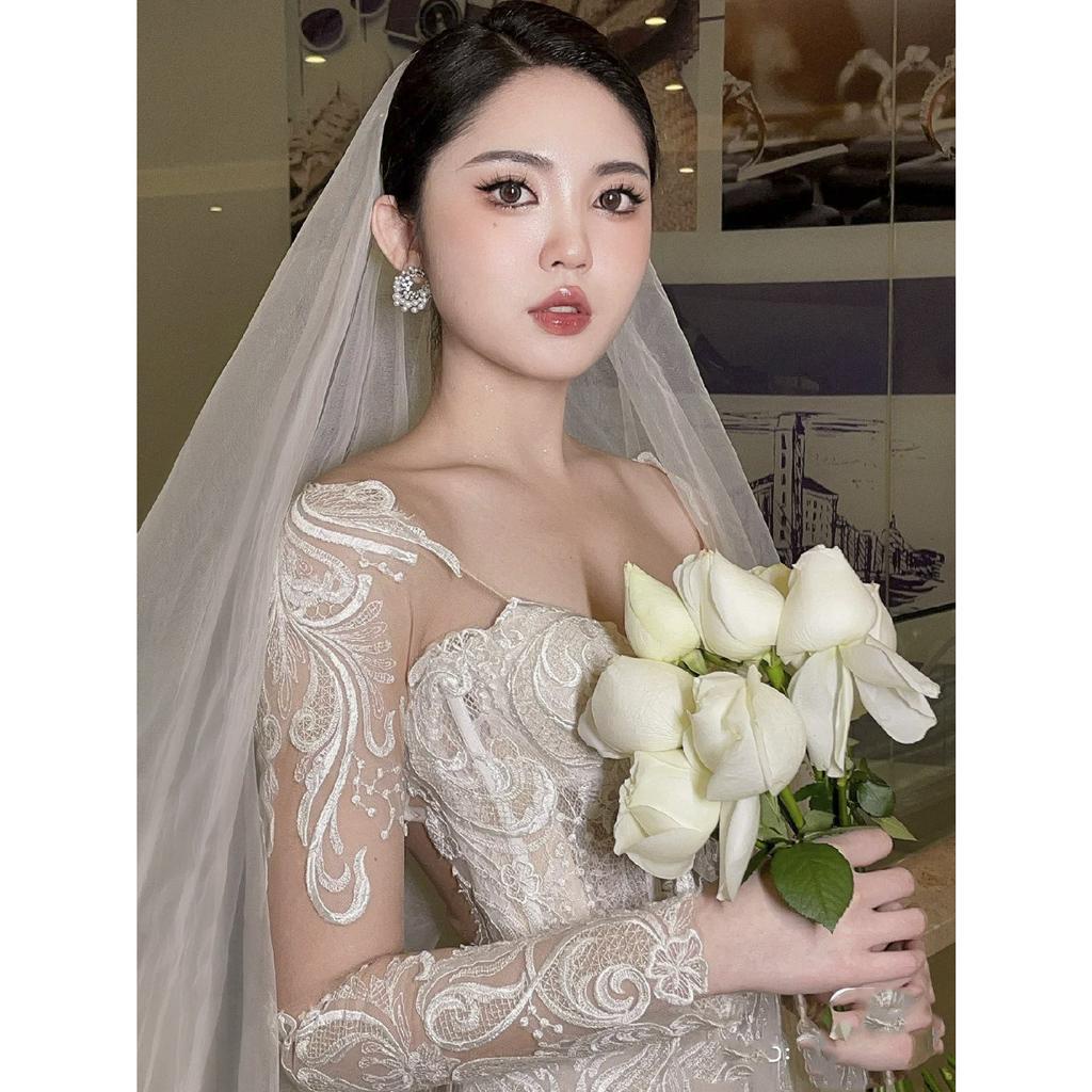 Khuyên C mặt nguyệt đính đá ngọc trai nhân tạo cực sang KT443