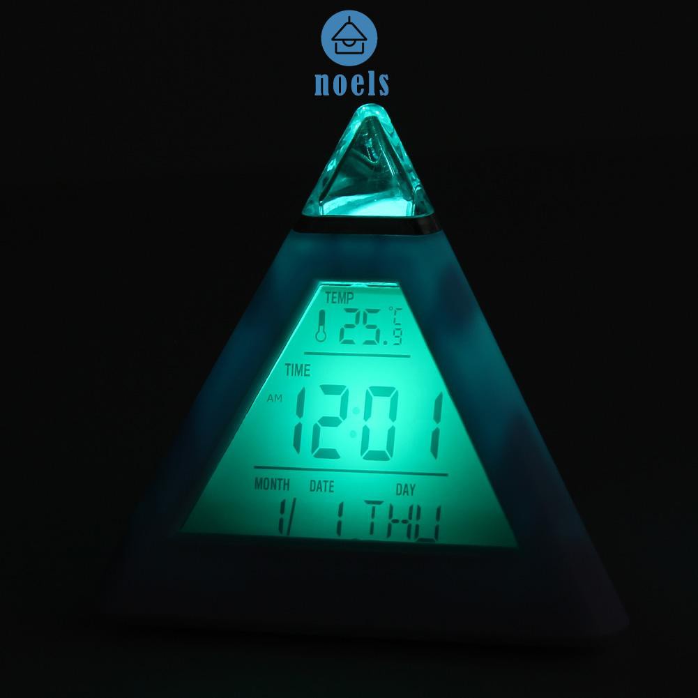 (Ready-Noel)New 7 LED Color Pyramid Digital LCD Alarm Clock Thermometer