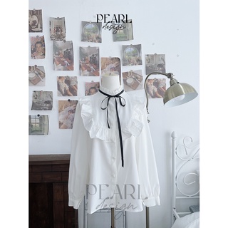 Áo sơ mi trắng công sở nữ đẹp bèo cổ tay bồng nơ cổ bánh bèo Pearl Design 062202