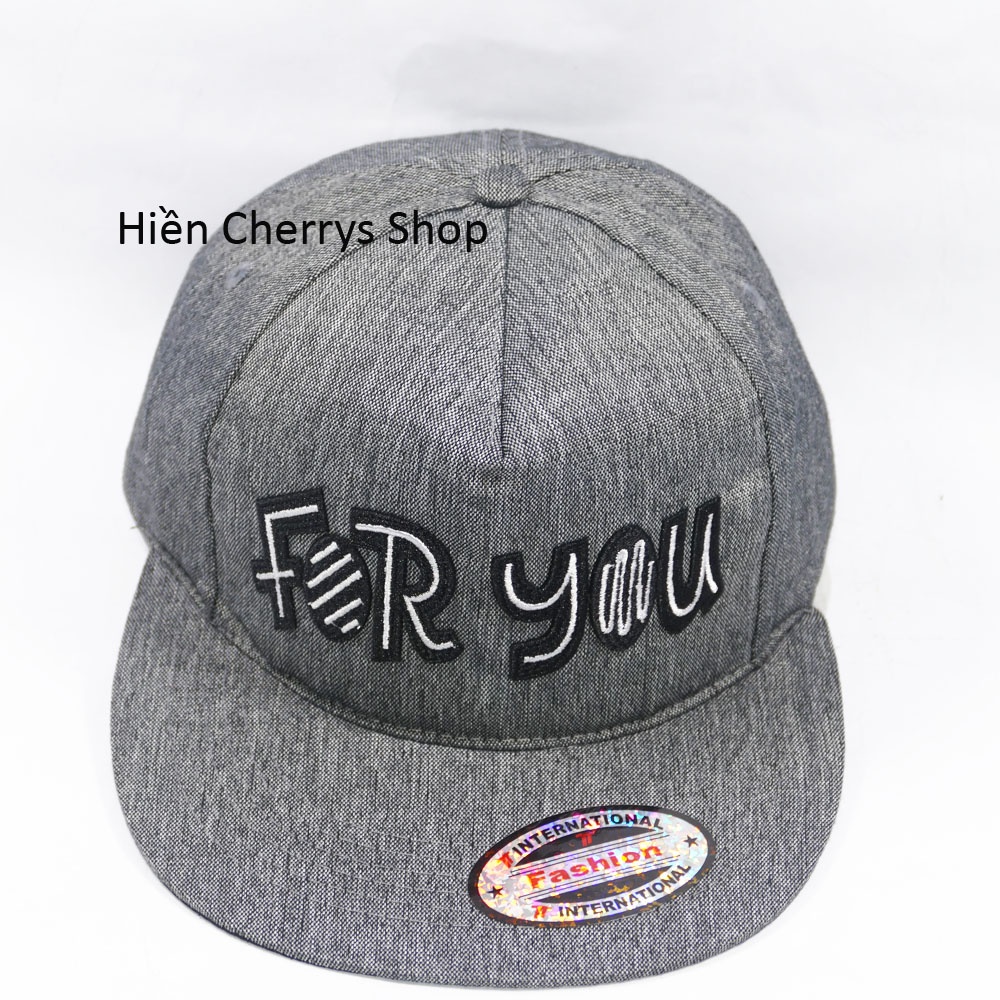 Nón Hiphop Snapback đẹp thêu chữ For You thời trang - Xám