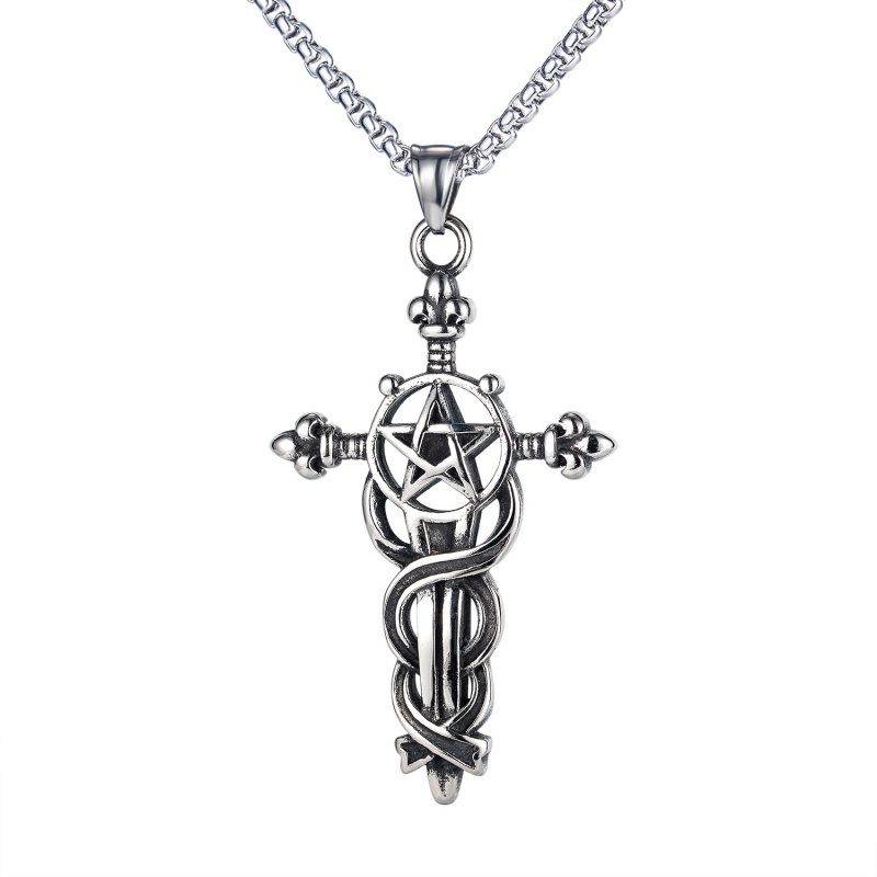 Vòng cổ Thép Không Gỉ Mặt Hình Thánh Giá Năm Cánh Thời Trang Cho Nam