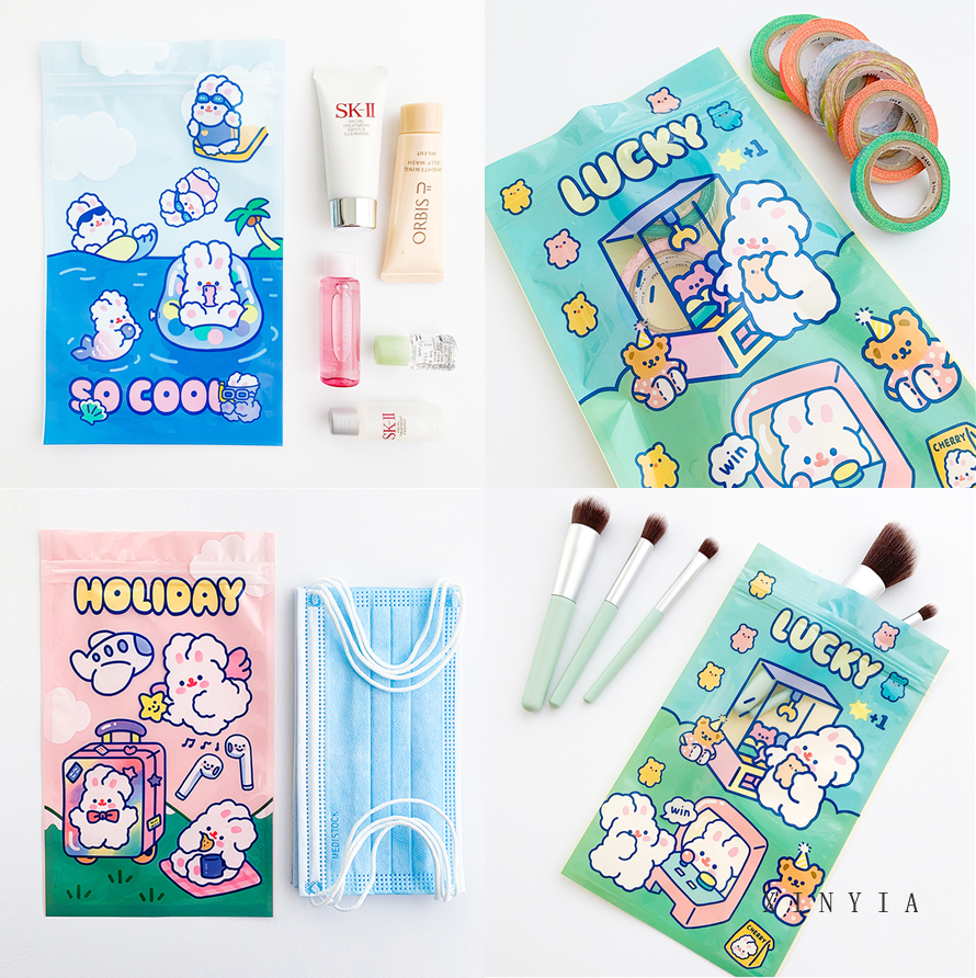 Túi kín đựng snack khẩu trang in thỏ dễ thương