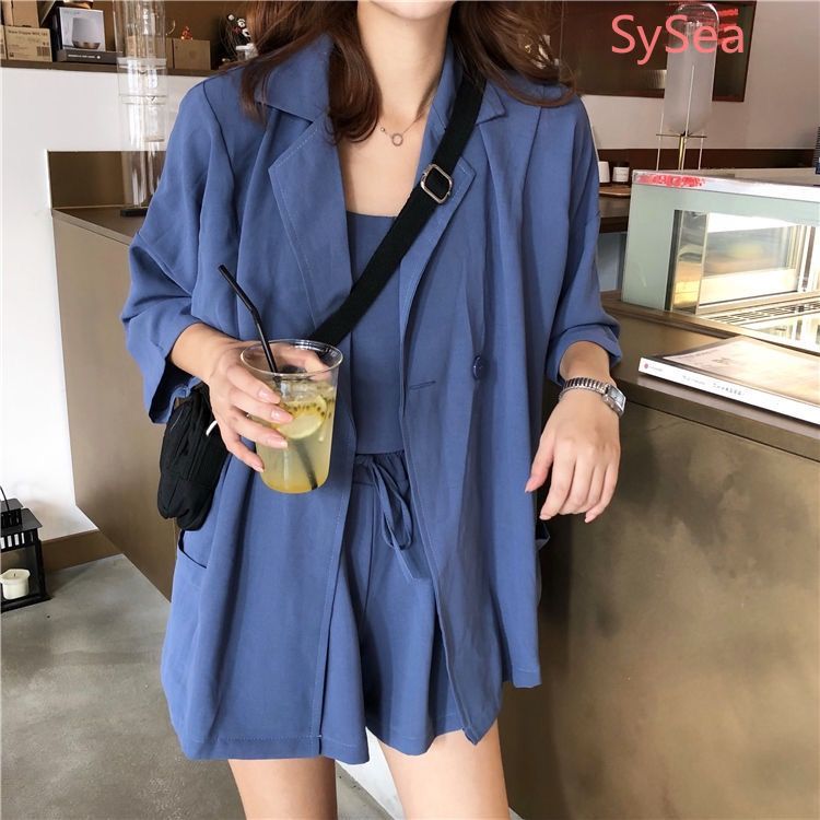 Bộ trang phục ba món dáng rộng màu trơn thời trang trẻ trung mùa hè cho nữ