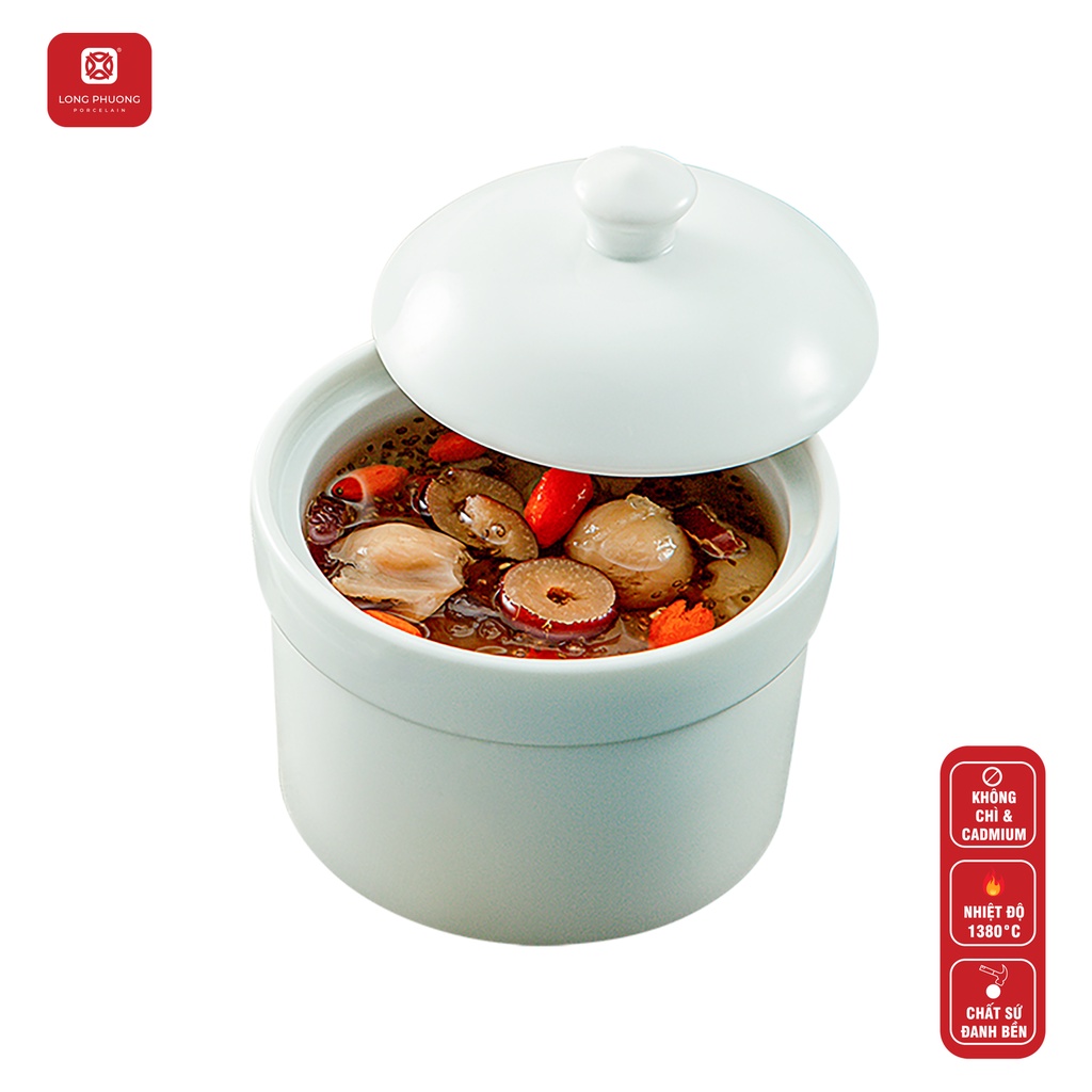 Bộ thố chưng yến 3.5 inch sứ Long Phương - Chất liệu sứ trắng không chì - Dung tích 180ml