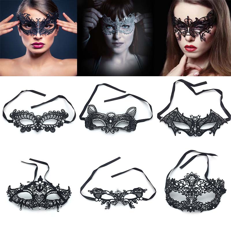 Mặt Nạ Ren Đính Đá 3D Màu Đen Phong Cách Cổ Điển Dùng Hóa Trang Tiệc Cưới / Halloween