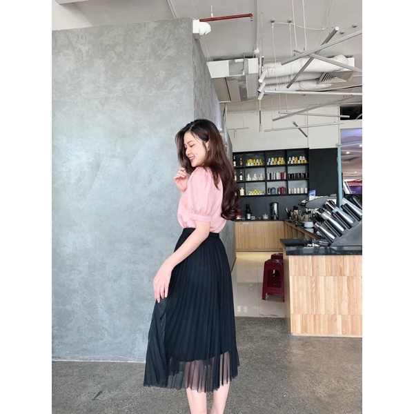 Cv423-chân váy xếp ly voan 3 màu