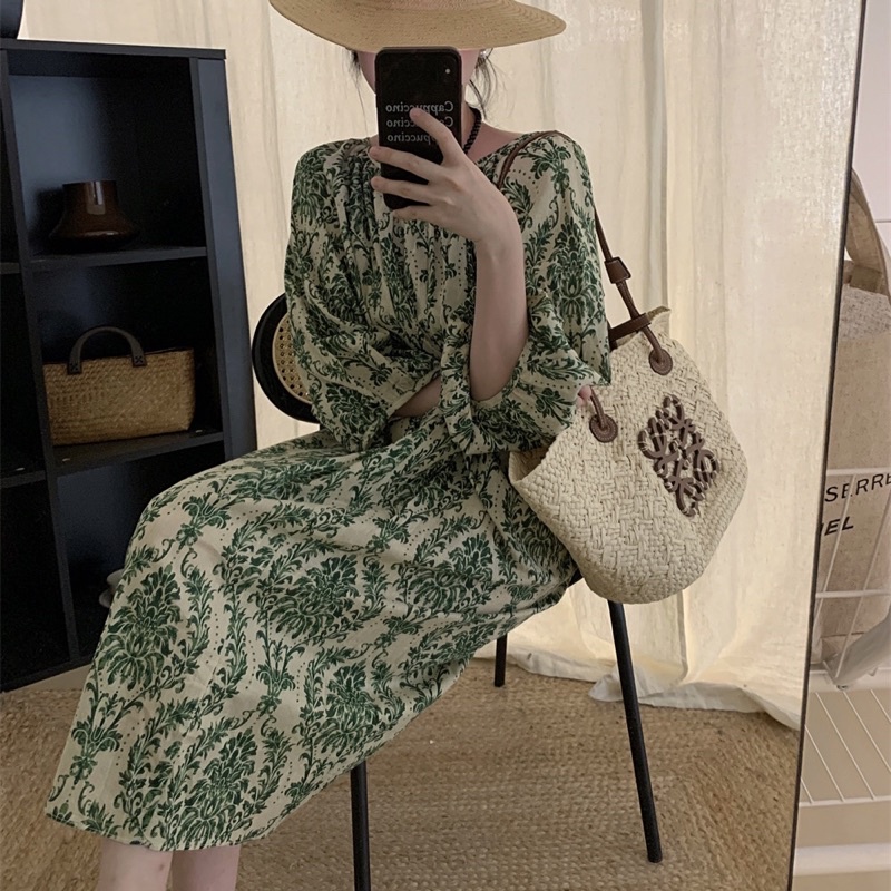 Đầm Suông Hoạ Tiết Tay Phồng Váy Suông Dáng Dài Thời Trang Thanh Lịch