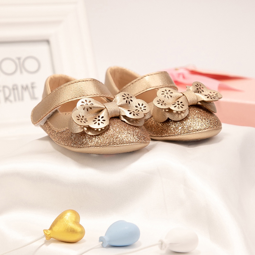 Giày búp bê da PU đế mềm chống trượt đính sequin lấp lánh cho bé gái 0-18 tháng tuổi
