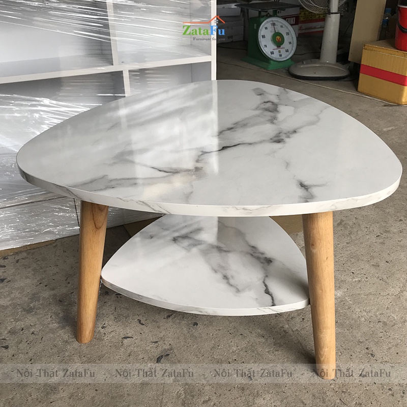 Bàn Trà Sofa Phòng Khách 2 Tầng Hình Tam Giác Chân Gỗ Cao Su BSF-20