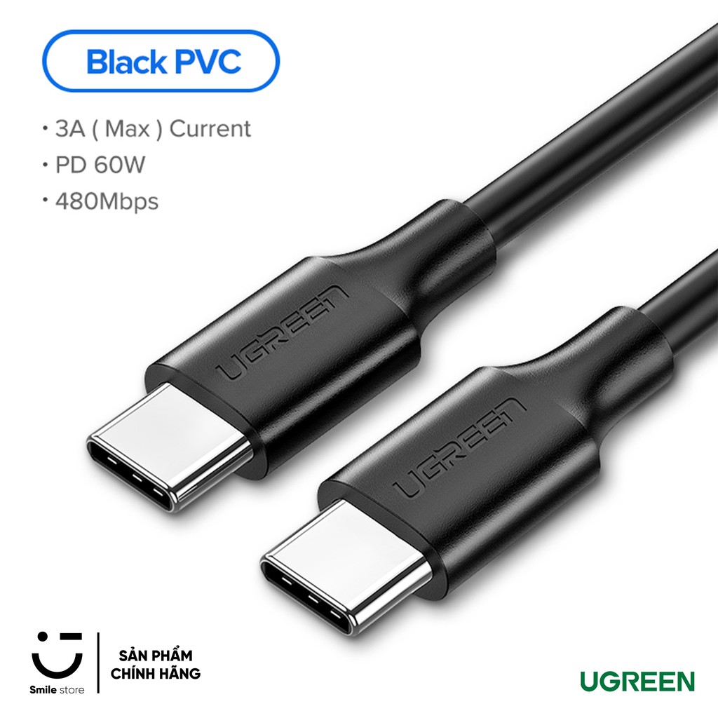 Cáp Sạc Nhanh UGREEN C To C 60W PD cho Macbook, Truyền Dữ Liệu, Sạc Nhanh QC 3.0 Cho Samsung, Xiaomi, Oppo
