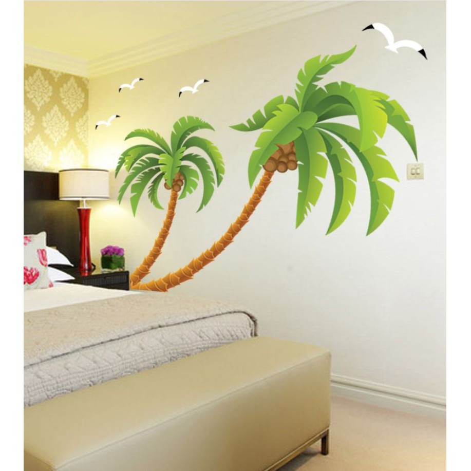 Decal dán tường - Cây Dừa nghiêng cực đẹp lớn ( 2 tấm )