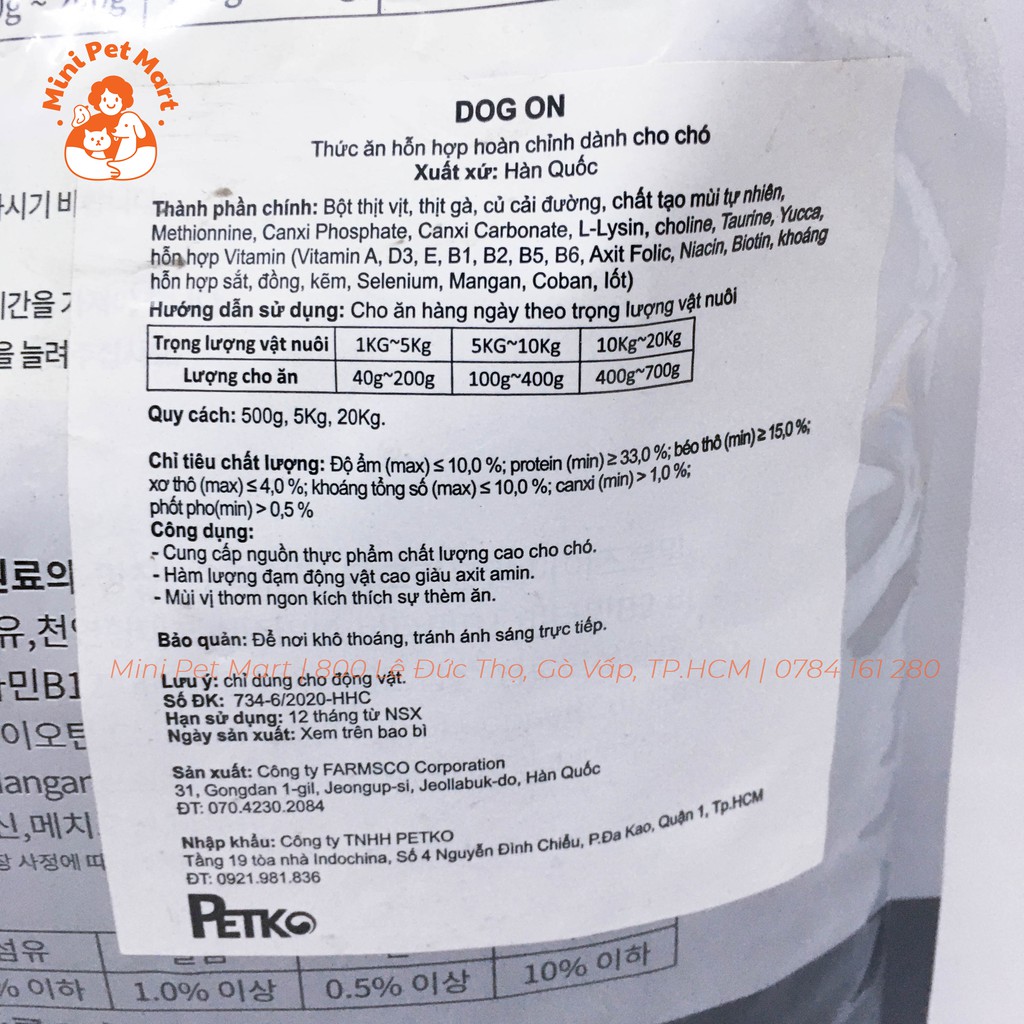 [5kg] Thức ăn hạt cho chó con và chó lớn DOG ON 5kg