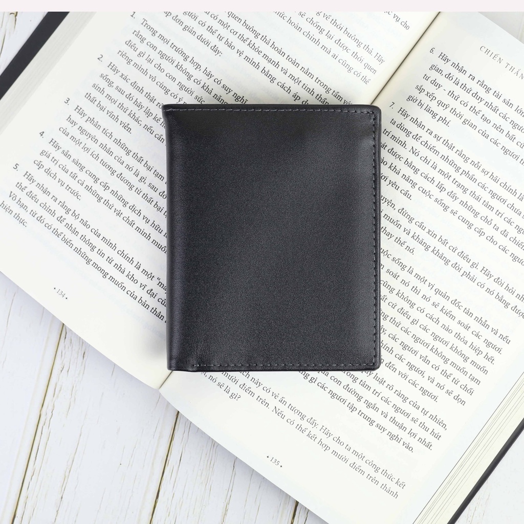 Ví đứng gấp đôi ( Gấp 2 ) da bò nam cao cấp AZA, chất liệu da bò Nappa cao cấp nhập khẩu, bảo hành 2 năm, Mã VD04.