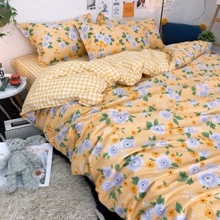 Bộ chăn ga gối cotton poly mẫu hoa vàng 2020