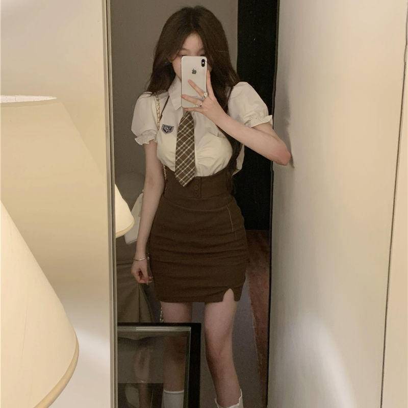 Set Áo Kiểu Tay Phồng Kèm Thắt Lưng Và Thắt Lưng Phong Cách Pháp Cho Nữ