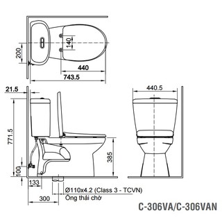 Bồn cầu Ceravi C306, hai khối