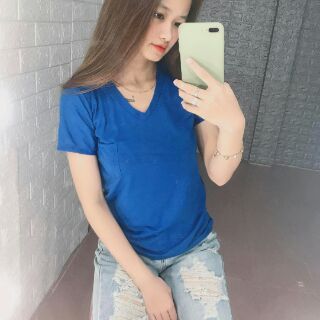 Áo thun cổ tim pull&bearr- Kèm video cận chất vải