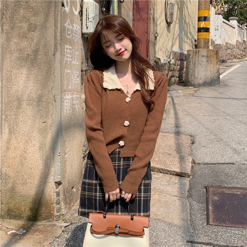 COZOK Áo Khoác cardigan Dệt Kim Tay Dài Phong Cách retro Hợp Thời Trang Dễ Phối Đồ