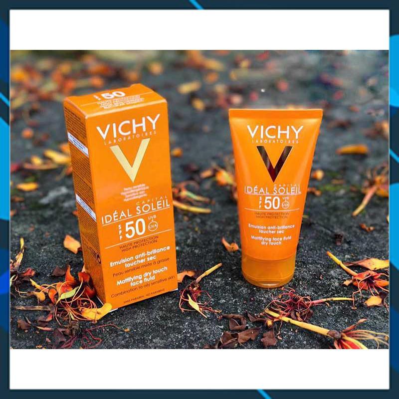 FREESHIP-Kem Chống Nắng Vichy Emusion Ideal Soleil SPF50 Mattifying Face Fluid Dry Touch