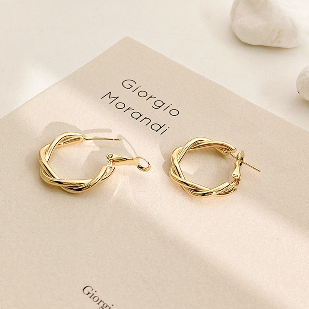 Bông tai xoắn hình tròn lớn dạng xoắn bạc s925 phong cách Hàn Quốc sang trọng Lémi accessories