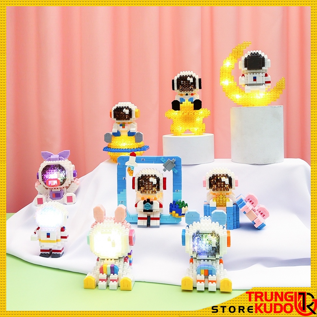 Mô hình Phi hành gia vũ trụ phát sáng dễ thương có đèn dạng đồ chơi xếp hình làm quà tặng, đồ decor