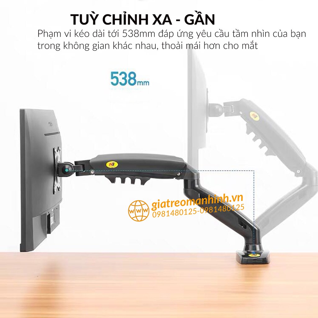 Giá Treo Màn Hình NB-F80 Tải Trọng 9Kg / Tương Thích Màn 17-30 Inch (Upto 34 Inch) - Lắp Đặt Kẹp Bàn & Vít Xuyên Bàn