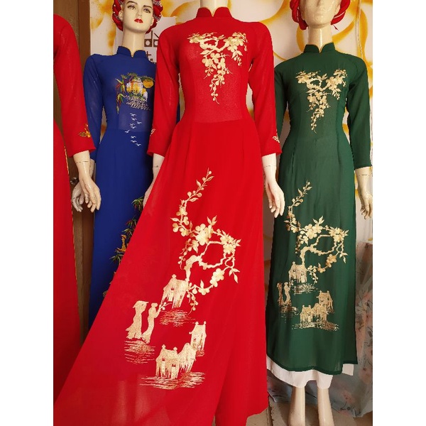 Áo dài thêu cổ cao