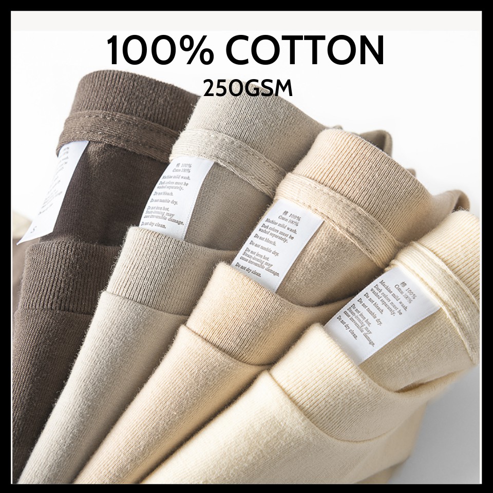 260G Áo thun 100% Cotton Cao Cấp Định Lượng 260gsm Màu Be Form Unisex - vải dày dặn được xử lý kĩ không có lông thừa