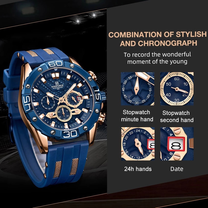 Đồng Hồ Quartz NAVIFORCE Chống Thấm Nước Với Dây Đeo Da 8019T