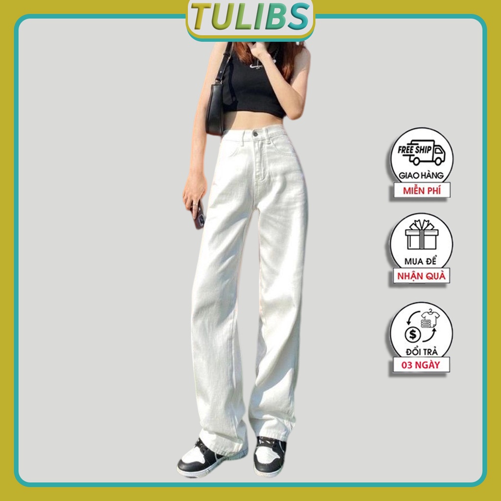 Quần baggy jean nữ lưng cao ống rộng cao cấp phong cách Hàn quốc Tulibs DN10