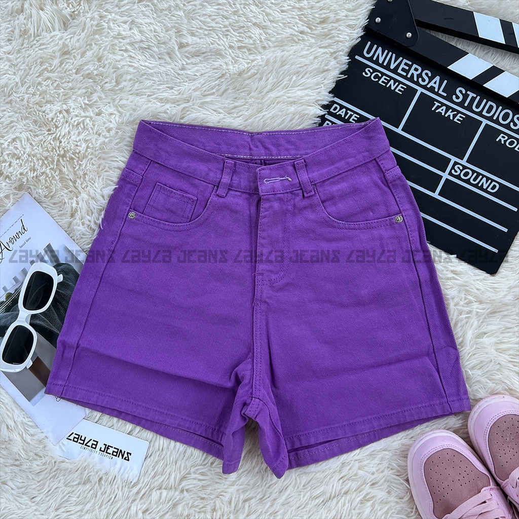Quần Short Jean Nữ Lưng Cao Màu Tím Layla Ver.156, Ngố Tím Chất Bò Mềm Mịn Tôn Dáng Phong Cách Ulzzang