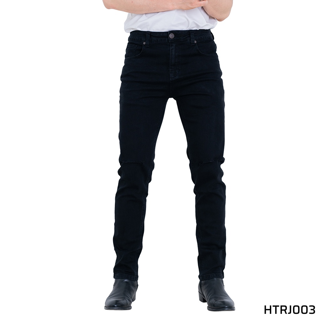 Quần jean nam đen trơn rách H90 chất bò cotton co giãn thoải mái không phai màu HTRJ002 | BigBuy360 - bigbuy360.vn