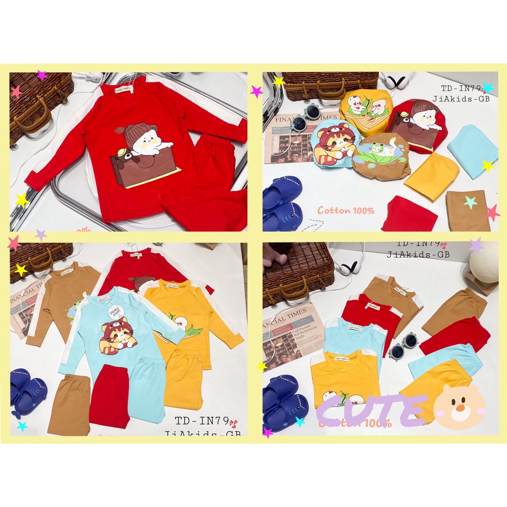 Bộ Dài Tay COTTON 100% MINKY MOM Phối Tay Áo Trắng In Hình Cho Bé TD-IN79