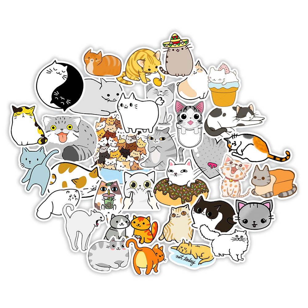 Sét 50 Sticker chống nước HÌNH MÈO CON dễ thương dán mũ bảo hiểm, xe, vali, laptop,bàn học, nhạc cụ, ván trượt.