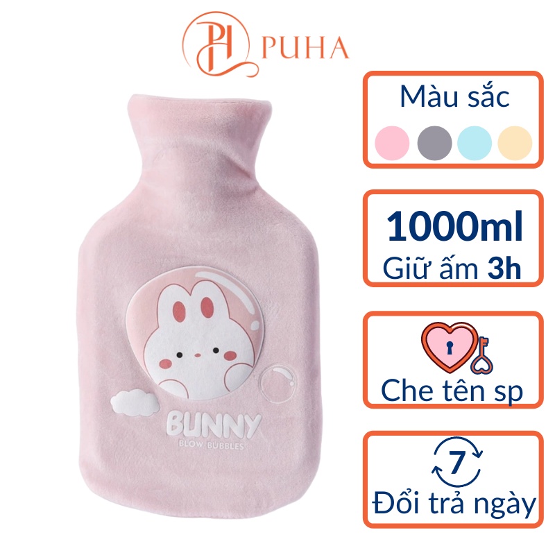 [Mã BMINCU50 giảm 50K đơn 250K] Túi chườm bụng kinh đa năng Puha 1000ml sưởi nóng giữ ấm giảm đau hiệu quả cho bạn nữ