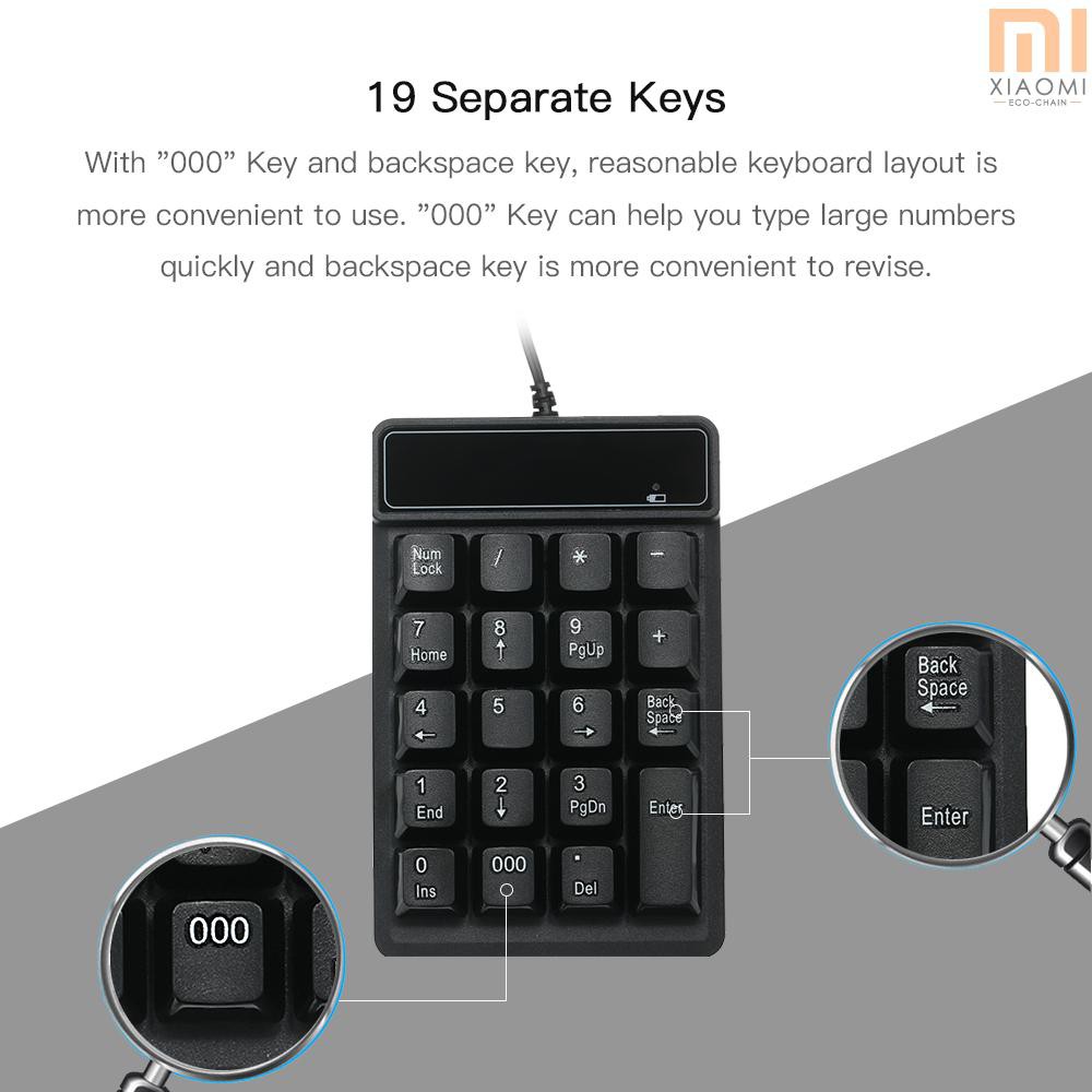 【shine】19 Keys Low Noise Mini Numeric Keypad Waterproof USB Wired ABS Material For Microsoft Android And iMac