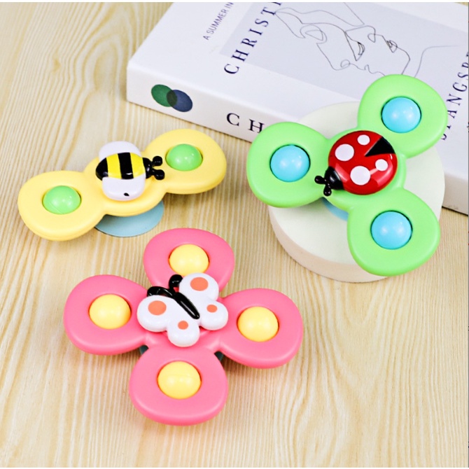 Đồ chơi con quay chong chóng dính tường Spinner côn trùng 3 cánh cho bé - Set 3 con quay hình cánh hoa dán tường