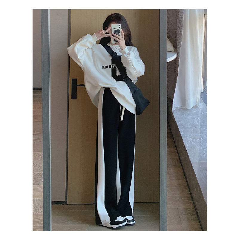 Quần Dài Ống Rộng Lưng Cao Họa Tiết Kẻ Sọc Màu Trắng Thời Trang Thu Đông Mới Cho Nữ