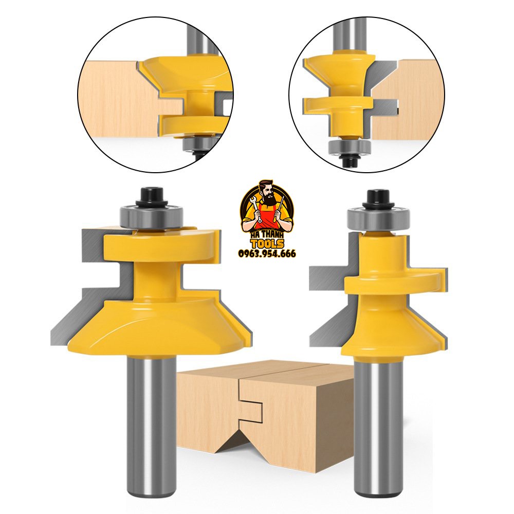 Bộ 2 Mũi Phay Gỗ Ghép Ván Tường, Ván Sàn Độ Dày 15 - 40mm