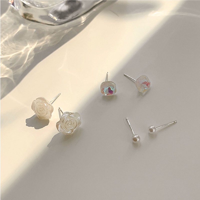 Set 6 Khuyên Tai Hình Hoa Hồng Đính Ngọc Trai Nhân Tạo