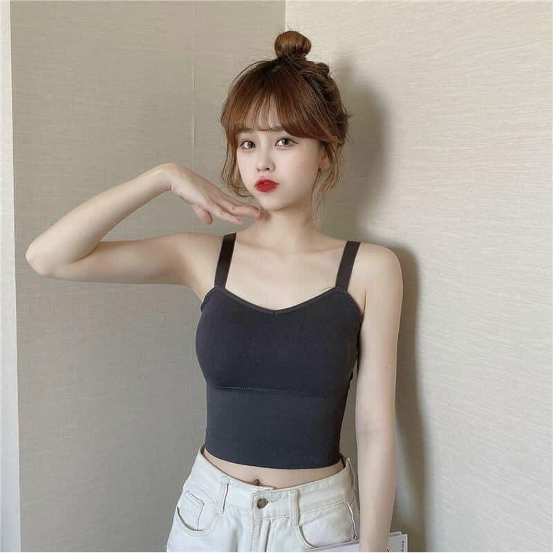 Áo lót nữ bra hai dây không gọng có mút ngực cotton mềm ôm sát thấm hút tốt mặc tập gym yoga mặc áo trong đa năng