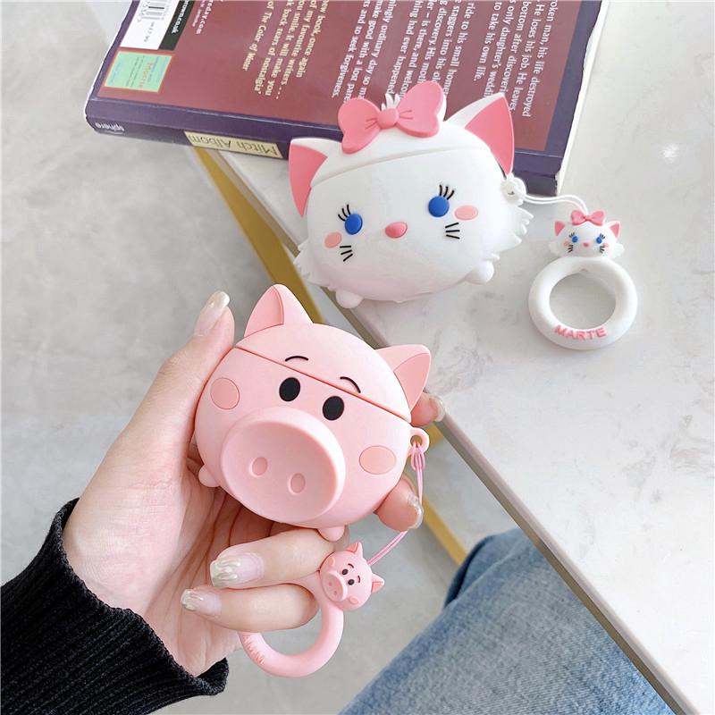 Vỏ bảo vệ 1/2 3D tạo hình chú heo ngọt ngào đáng yêu cho hộp đựng tai nghe Airpods