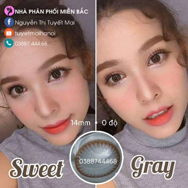 Kính Áp Tròng Màu Xám Viền Nâu Siêu Êm Siêu Mềm Sweet Gray 14mm 0 Độ - Lens Hàn Quốc Vassen Sexy Me