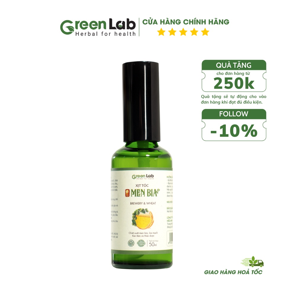 Xịt tóc Men Bia GreenLab chai 50ml Giiảm gàu Mọc Tóc Ngăn rụng Phục hồi từ biotin tự nhiên