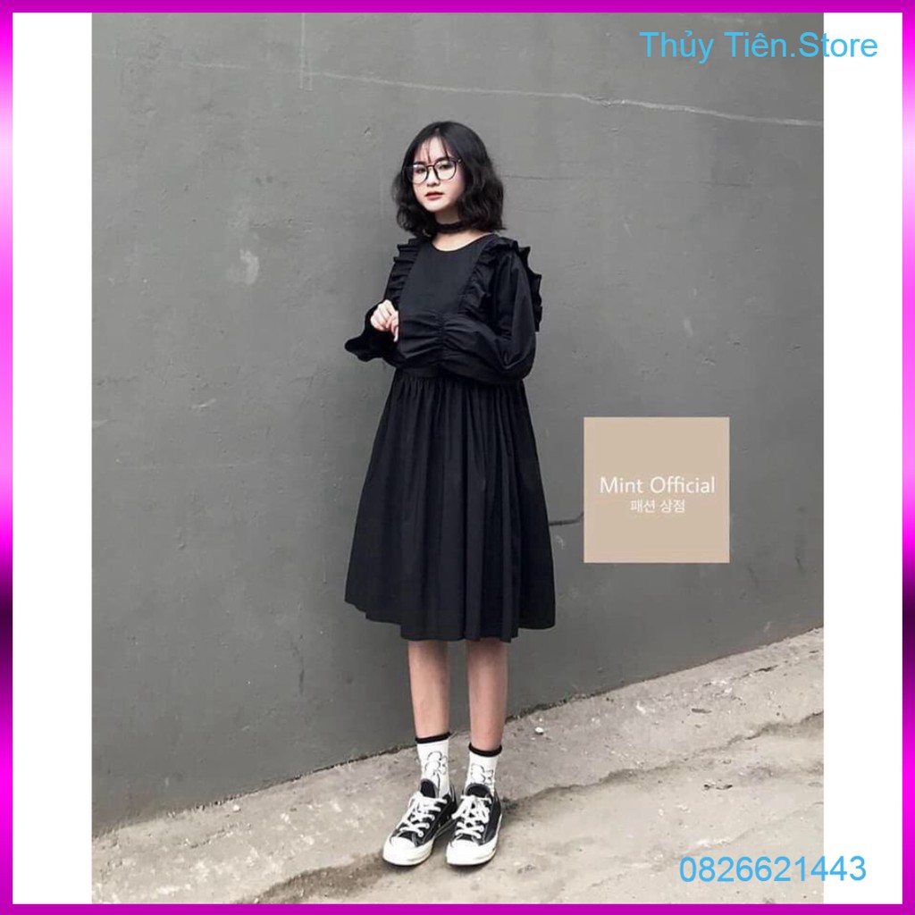 LOLI DRESS - VÁY BABYDOLL BÈO DÀI TAY TIỂU THƯ THƯ VIỀN DÂY NƠ MẶC 2 KIỂU TRƯỚC SAU - VÁY ĐẦM NỮ PHỐI BÈO BO GẤU TRẮNG Đ