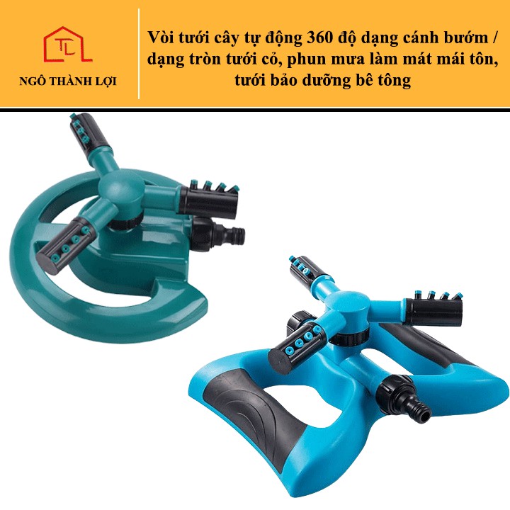 Vòi tưới cây tự động 360 độ dạng cánh bướm / dạng tròn tưới cỏ, phun mưa làm mát mái tôn, tưới bảo dưỡng bê tông