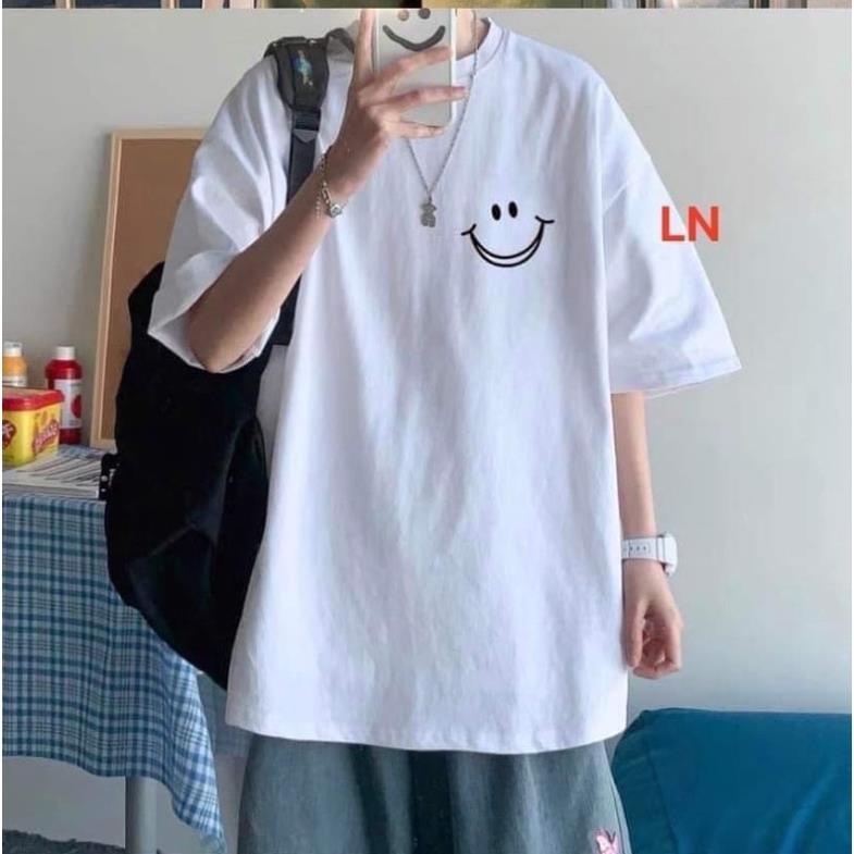 Áo thun hè logo form rộng nam nữ mặt cười basic chất cotton hai size xuongmayconghuong