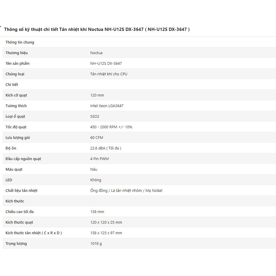Tản nhiệt khí Noctua NH-U12S DX-3647 ( NH-U12S DX-3647 )
