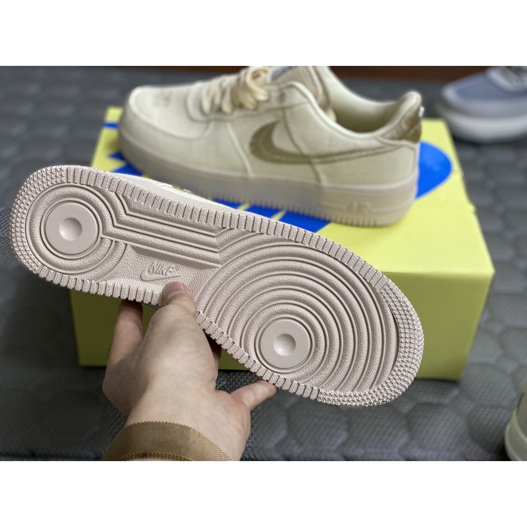 Giày AF1 Low Stussy Fossil, Giày Air Force 1 Stussy Fossil Canvas Kem Siêu Hót 2022 Sẵn Hàng Full Box Bill