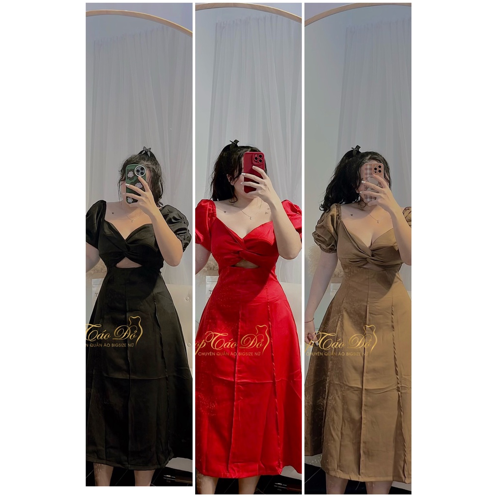 (TÁO ĐỎ BIGSIZE 55-90KG) Đầm Khoét Gợi Cảm Tay Phồng Phong Cách Tiểu Thư D75 ( ảnh thật shop chụp 100%)🍎🍎🍎